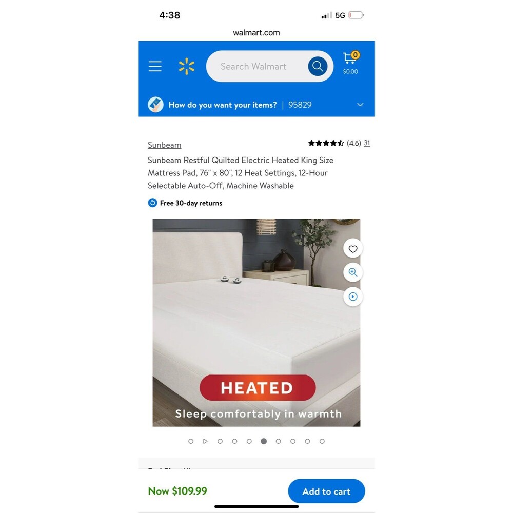 Sunbeam Restful Quilted Electric Heated King Size Mattress Pad NWT